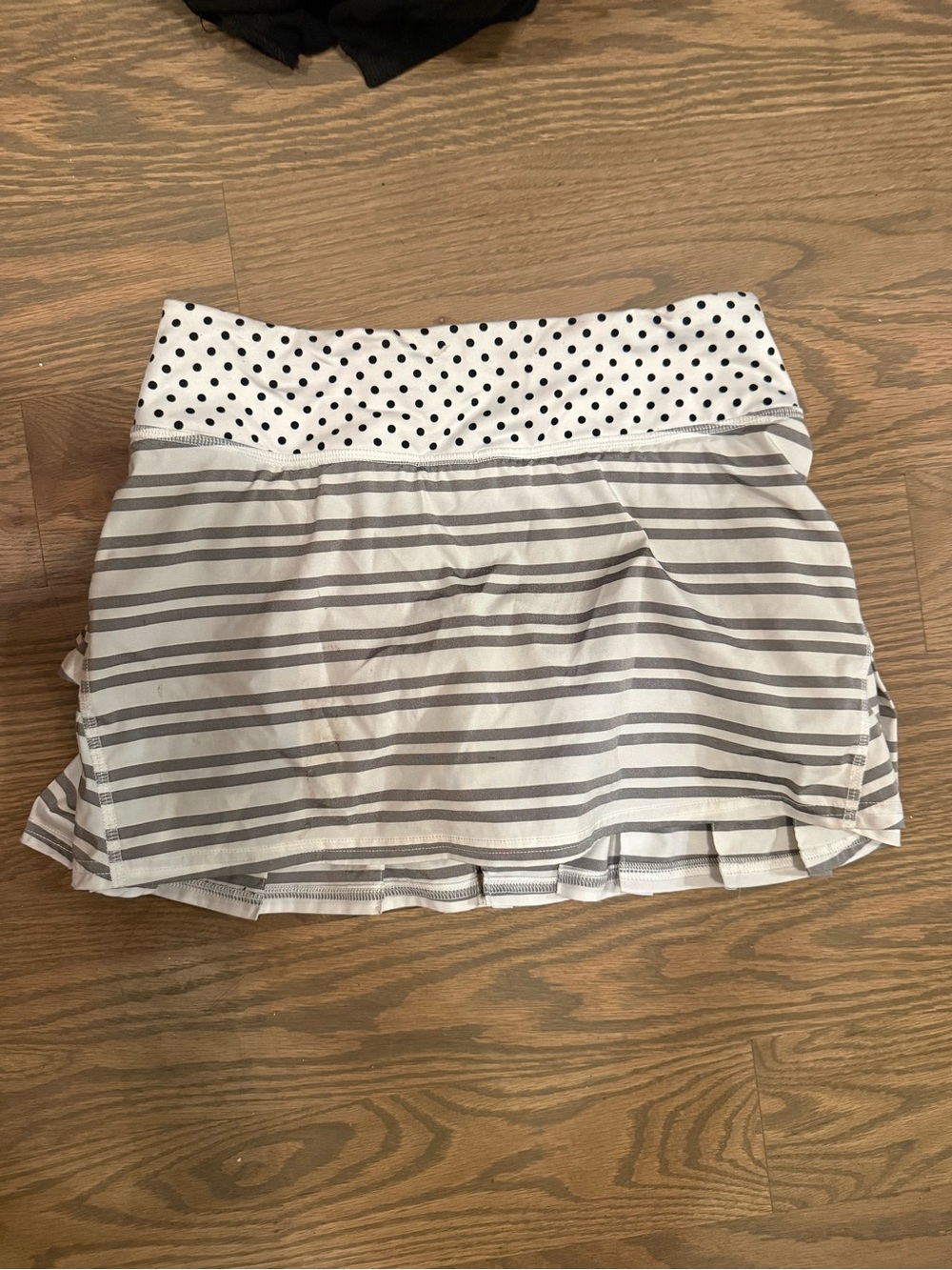 Striped Gray and White Women’s Skirt with Polka Dot Waistband